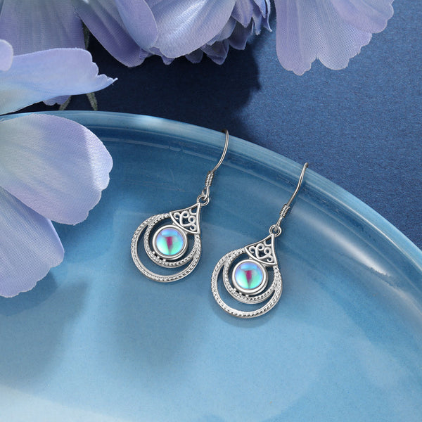 "Iris" Rainbow Moonstone Drop Earrings