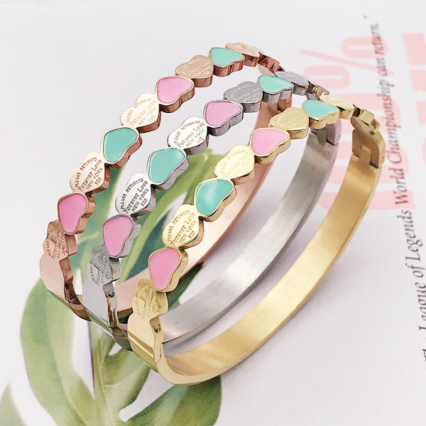 Sweet Heart Charm Cuff Bangles