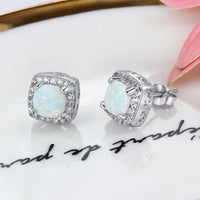 "Calla" White Fire Opal Stud Earrings