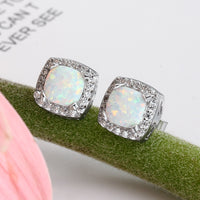 "Calla" White Fire Opal Stud Earrings